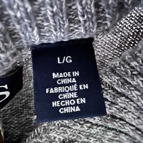 Chaps Henley Sweater Men's Large Gray Knit Pullover Ribbed Hem Elbow Patch Y2K - Picture 9 of 16